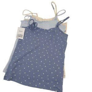 Next Girls Camisole Tops 3-Pack Blue Beige Floral Pattern Sz 7-8 Years
